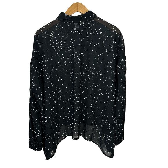 Hot Topic Button Shirt Womens Medium Stars Goth Astrology Witch Black Semi Sheer - Picture 3 of 7